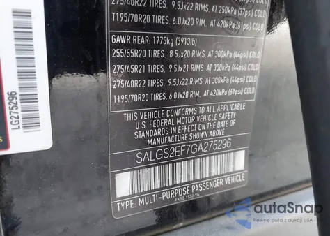 2016 Land Rover Range Rover 5.0L V8 Supercharged z USA, uszkodzony, nr VIN SALGS2EF7GA275296